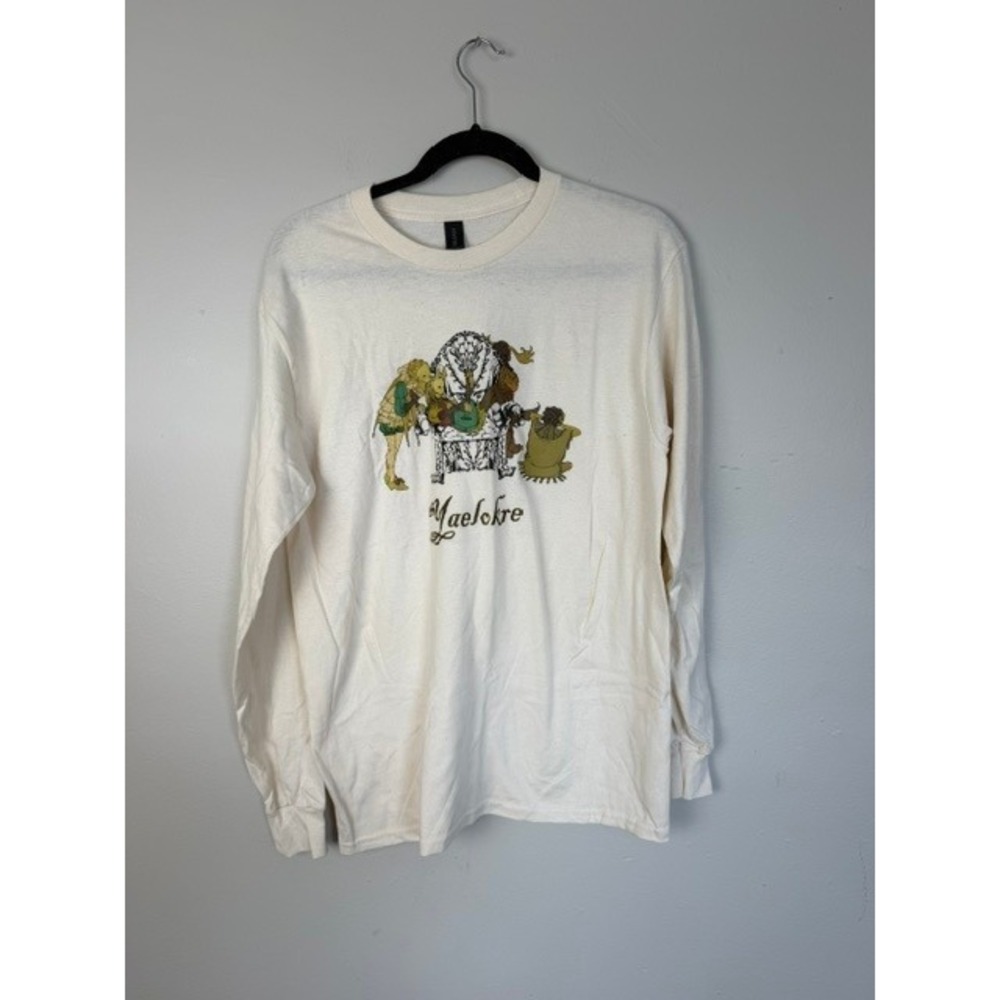 Gildan Yaelokre Graphic Long Sleeve T-Shirt Cream Mens Medium Folk Music Tee